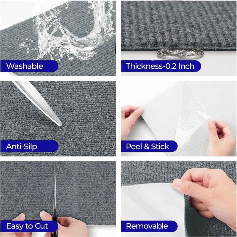 FunStick 24"x160" Large Carpet Squares Carpet Tiles with Padding Attached for Bedroom Living Room Dark Grey Non Slip Indoor Outdoor Carpet Tiles Roll Peel and Stick Floor Tile for Kitchen Rugs Stairs - Image 5